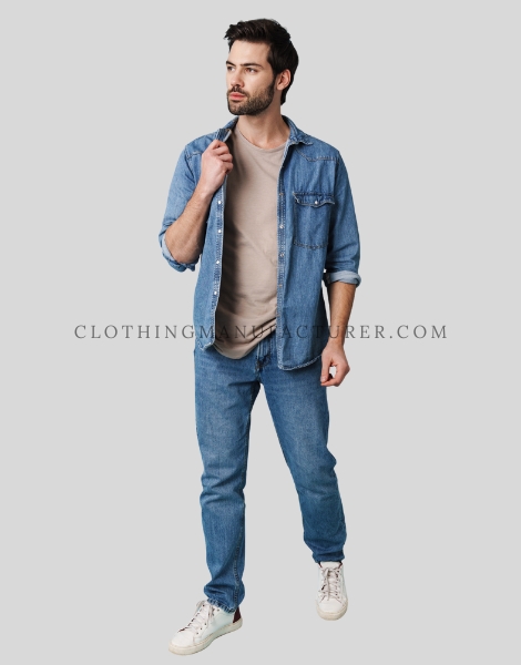 double pocket silky denim shirt for men supplier