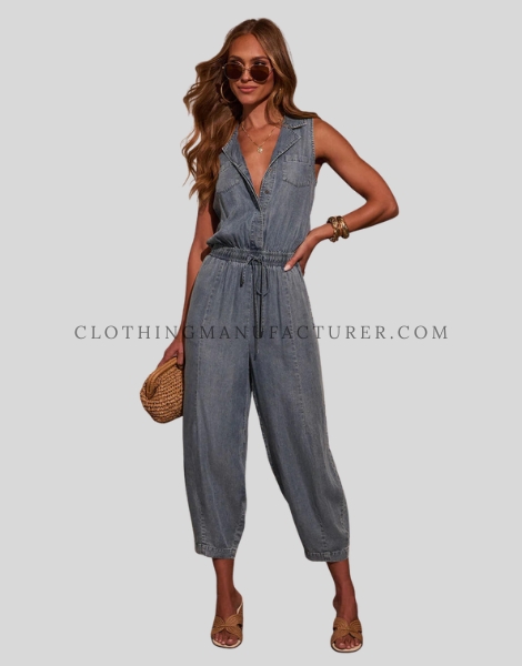 drawstring waist denim jumpsuit supplier