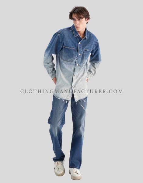 duel color denim shirt for men supplier