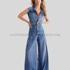 flare denim jumpsuit supplier