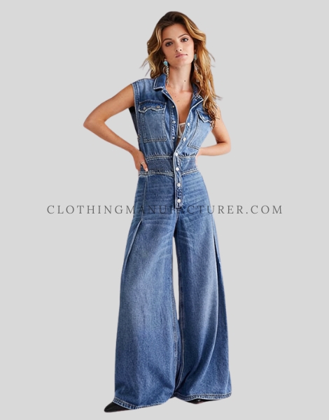 flare denim jumpsuit supplier
