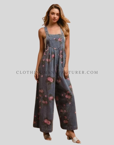 floral printed denim jumpsuit supplier