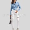 fringe denim shirt for women supplier