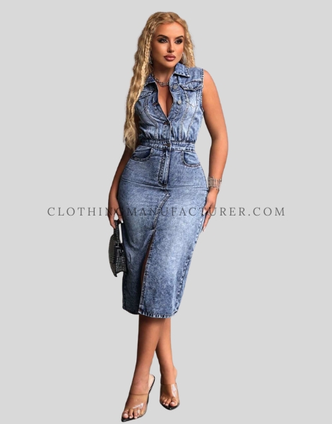 front slit denim dress supplier