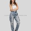 high waisted denim cargo for women supplier