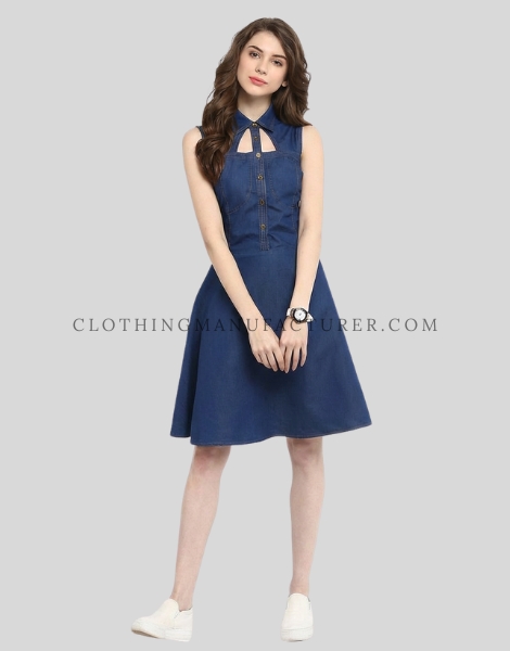 keyhole cutout denim dress supplier