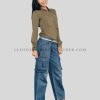 low waisted denim cargo for women supplier