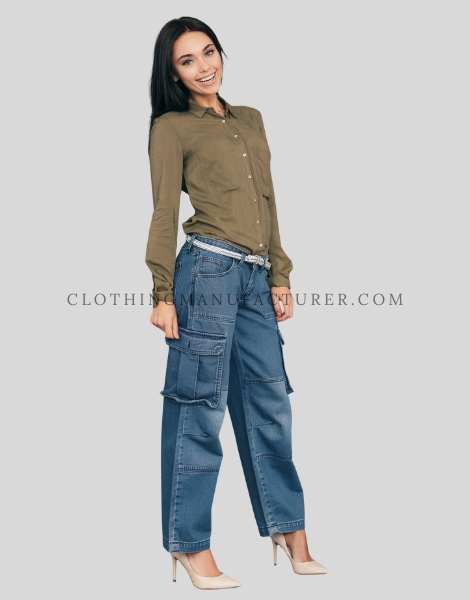 low waisted denim cargo for women supplier
