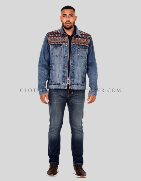 mens embroidered denim jacket supplier