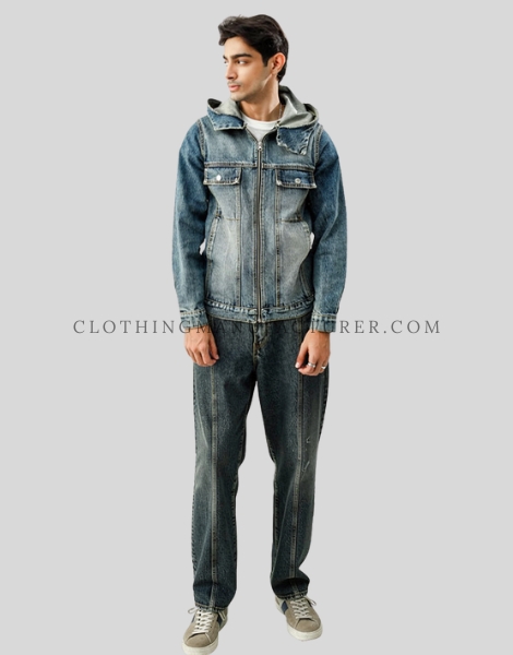 mens hooded denim jacket supplier