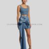mini denim skirt with large flower sash supplier