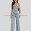off-shoulder denim co-ord set supplier