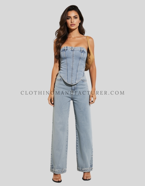 off-shoulder denim co-ord set supplier