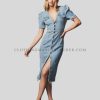 puffy sleeves denim dress supplier