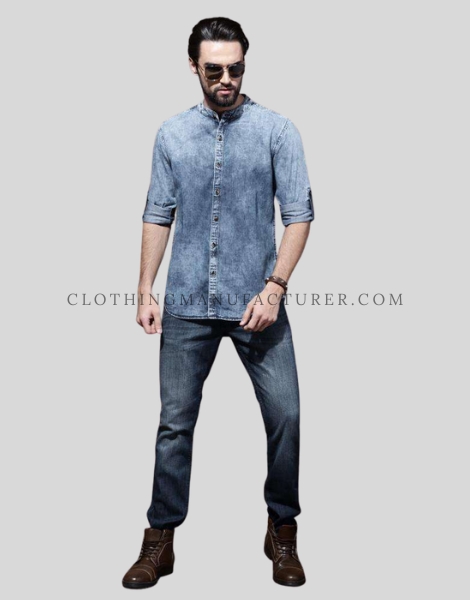 regular fit faded denim shirt for men supplier
