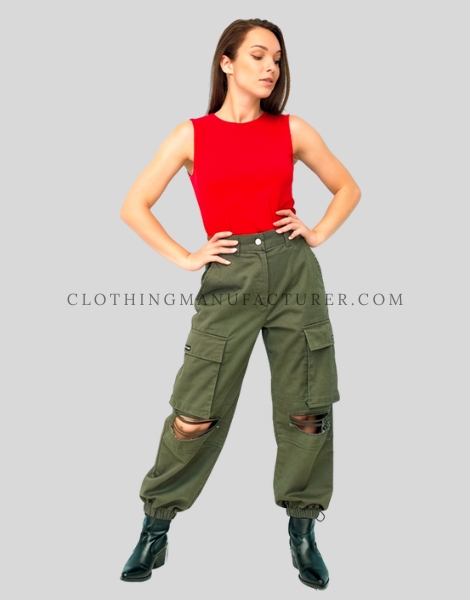 ripped denim cargo for women supplier