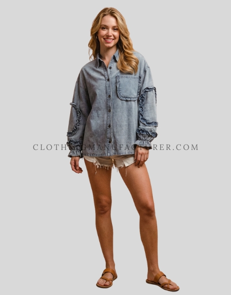 ruffle denim shirt for women supplier