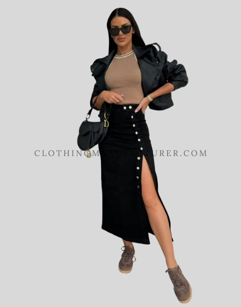side button slit midi jeans skirt  supplier
