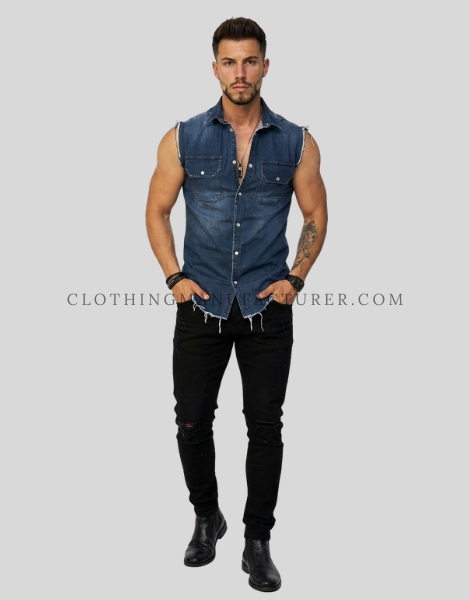 sleeveless denim shirt for men supplier