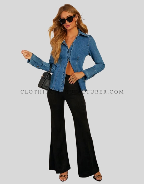 slim fitted denim shirt for women supplier