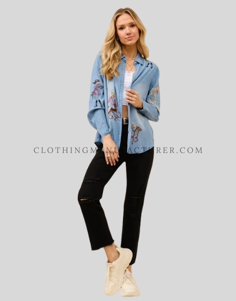 stylish denim shirt for women supplier