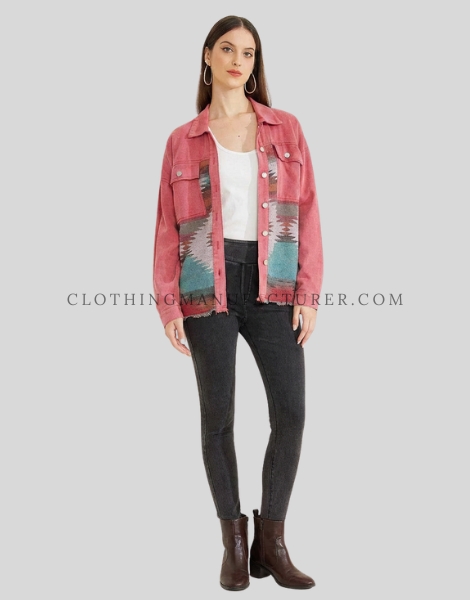 womens aztec prin denim jacket supplier
