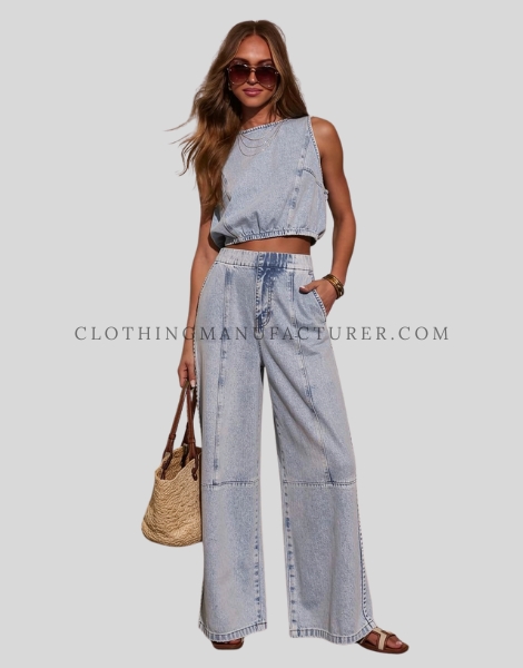 womens casual denim co-ord set supplier
