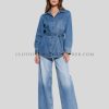 womens denim co-ord set with belt loops supplier