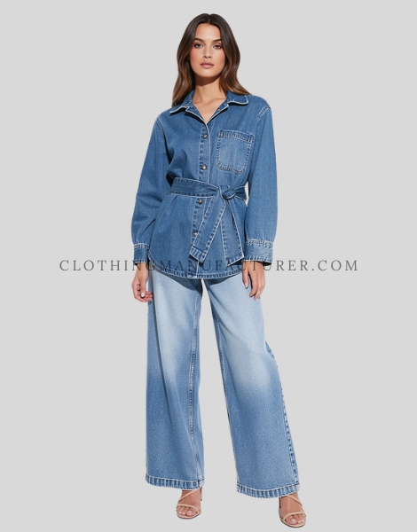womens denim co-ord set with belt loops supplier