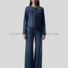 womens denim co-ord set with round neckline supplier
