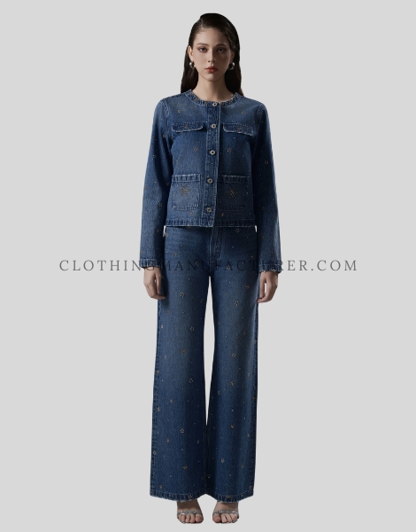 womens denim co-ord set with round neckline supplier