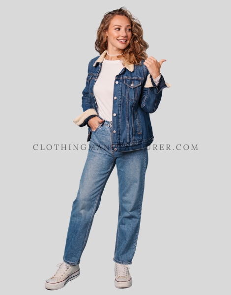 womens denim jacket with sherpa collar supplier