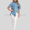 womens denim shirt with flower design supplier