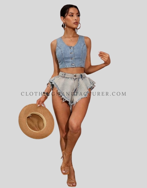 womens distressed look denim shorts supplier