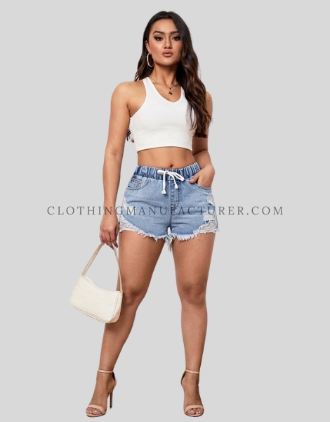womens drawstring denim shorts supplier
