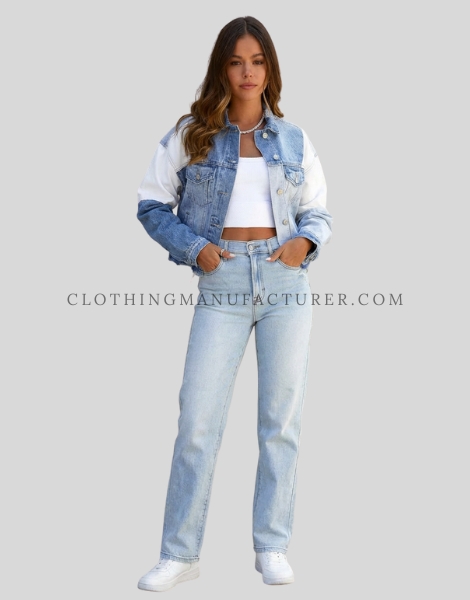 womens duel color denim jacket supplier