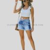 womens duel color denim shorts supplier