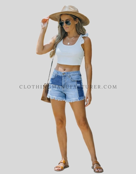 womens duel color denim shorts supplier