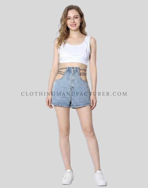 womens hollow out denim shorts supplier