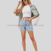 womens rhinestone fringe denim shorts supplier