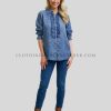 womens ruffled front denim shirt supplier