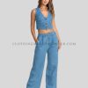 womens sleeveless denim co-ord set supplier