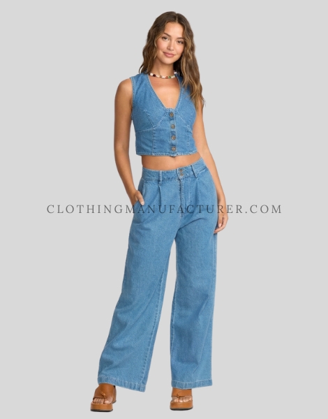 womens sleeveless denim co-ord set supplier