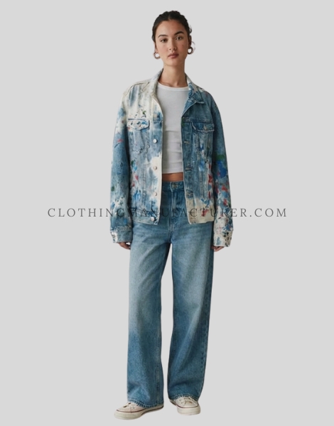 womens splatter paint denim jacket supplier