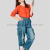 womens wide-leg fit denim cargo supplier