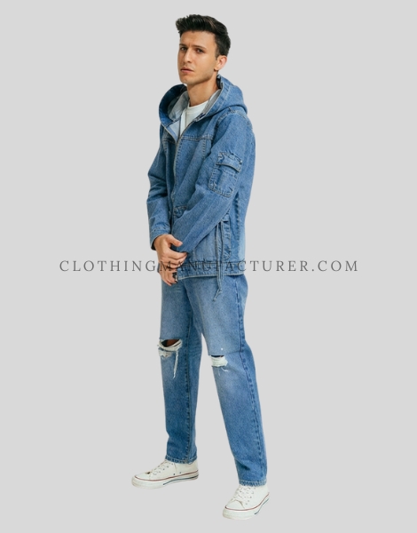 zipper denim jacket for men supplier