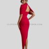 high-neck draped party dress manufacturer