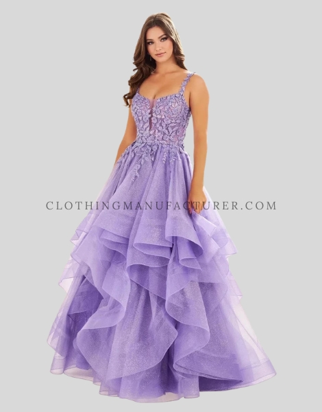 long ruffle lace party dress manufacturer