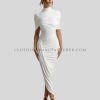 high-neck draped party dress supplier