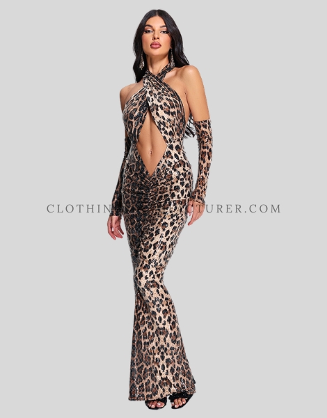 leopard printed party dress supplier